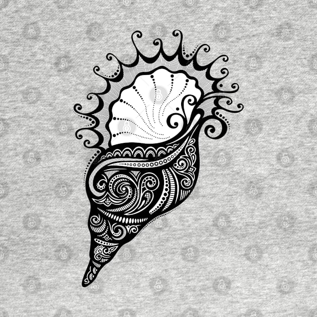 Black and White Print of Exotic Sea Shell by lissantee